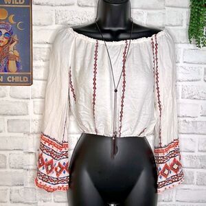 Papaya Boho Hippie Y2K Flared Sleeves Crop Top Shirt Size Small